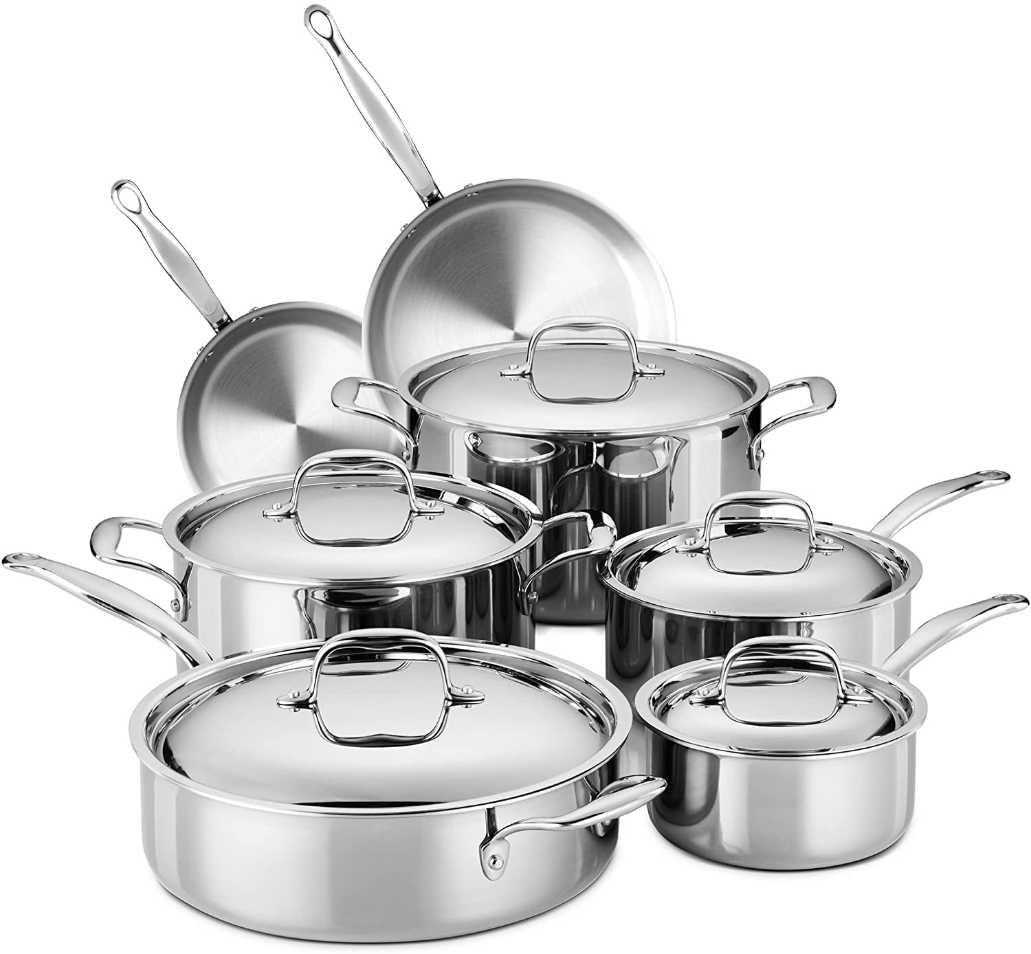  Legend 3 Ply 10 pc Stainless Steel Pots & Pans Set, Professional Quality Cookware Clad for Home Cooking & Commercial Kitchen  Surface Induction & Oven Safe