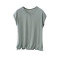 thumbnail image 2 of NSLGXD Plus Size Casual Basic Tee Shirts Women Cap Sleeve V Neck Relax Fit Summer Tops Solid Color Casual House Wear Green Top,Size XL-5XL, 2 of 7