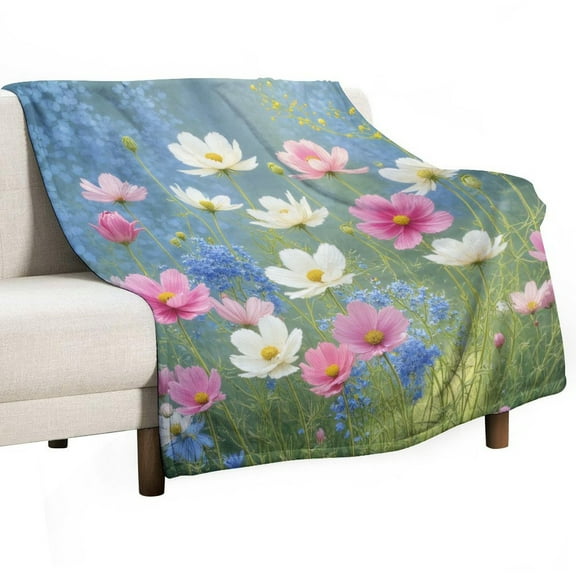 Colorful Cosmos Flower Garden Throw Blanket Warm Microfiber Flannel Bedroom Decor Blankets For Beds