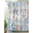 thumbnail image 2 of Blue Coastal Ocean Shower Curtain, Starfish Coral Shell Bathroom Decor Curtains Set with Hooks, Retro Wood Texture Waterproof Fabric Home Accessories， 60 X 72 Inch Long, 2 of 6