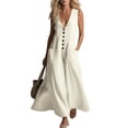 thumbnail image 4 of JMYHOAM Robes pour Femmes Robes d'Été pour Femmes Robe Débardeur en Lin Ample avec Poches Manches Trois-Quarts Longue Robe, Blanc, P-TTG, 4 of 7