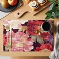 thumbnail image 2 of Gold Red Flower Placemats Set of 8, Country Vintage Watercolor Pink Floral Leaf Non-Slip Place Mats Washable Table Mats for Kitchen Dining Table Decorations Indoor/Outdoor, 2 of 9