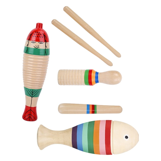 IFANLANDOR 3Sets Guiro Percussion Instrument For Beginner Hand-Eye Coordination Skills Various Shapes Kids Musical Toys
