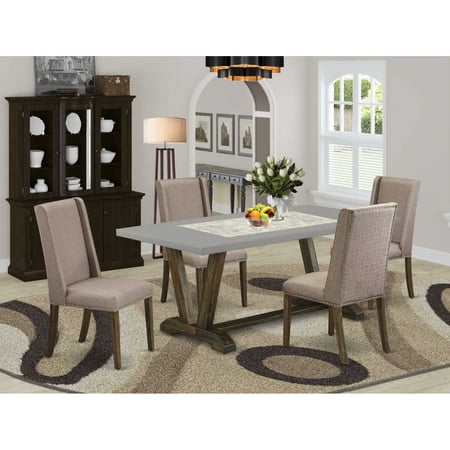 East West Furniture V-Style 5-piece Dining Set in Brown/Dark Khaki/Cement