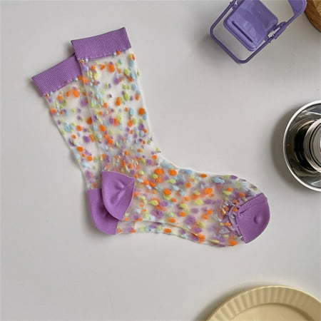 

Cathalem Cuts Packs Women s Dot Glass Thin Socks Dot Medium Tube Socks Transparent Socks Small Girl Socks Purple One Size