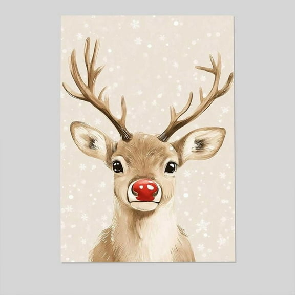 Funky Red nosed reindeer in the snow Posters Room Aesthetic canvas Wall Art winter Christmas Size 24''x36'' -Gategoo