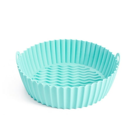 

Kironypik Air Fryer Basket Kitchen Reusable Heat-resistant Cake Baking Pot Wavy Washable Fried Chicken Pizza Frying Liner Tray Mint Green