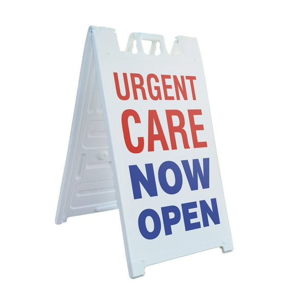 Urgent Care Now Open 24" x 36" Double Sided A-Frame Sidewalk Sign Includes 2 Plastic Inserts Foldable Portable White Signicade Sandwich Board Medical Services Professional Care Clear