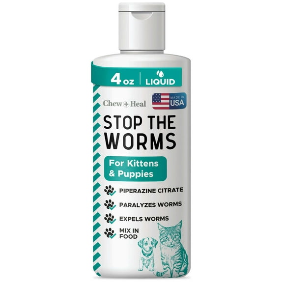 Chew Heal Cat and Dog Dewormer - 4 oz - Wormer Liquid to Paralyze and Expel Roundworms - Kitten and Puppy Dewormer