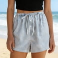 thumbnail image 6 of ClodeEU Women's Striped Elastic Waist Linen Blend Shorts with Drawstring,Casual Loose Fit Shorts with Pockets Light Blue,Women's Plus S, 6 of 6