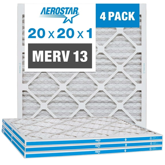 Aerostar 20x20x1 Air Filters MERV  13, Pleated Air Filter, 20x20x1, Box of 4, Made in the USA