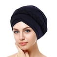 thumbnail image 4 of Women Turban Pre-Tied Bonnet Braid Turban African Head Wrap for Women Small Solid Color Soft Knotted Night Sleep Beanie Bonnet Chemo Hat Cover,Navy, 4 of 4
