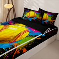 thumbnail image 3 of Homewish Kid Cartoon Softball Zipper Twin Comforter Sets with Fitted Sheet and 2 Pillowcases, Watercolor Splash Zipper Bedding Set, Black Reversible, 4-Piece, 3 of 6
