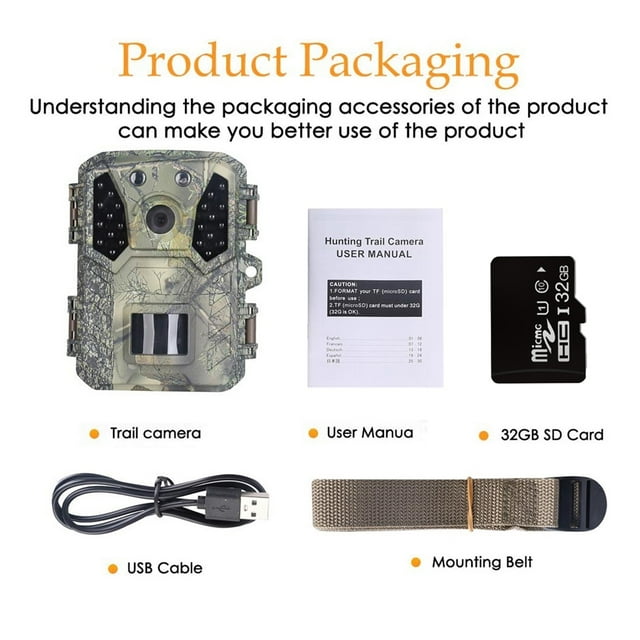Mini Camera 20MP 1080P Wild Trail Camera Night Vision Outdoor Motion Activated Scouting 0.2S Trigger Photo Trap ,Lightweight Compact