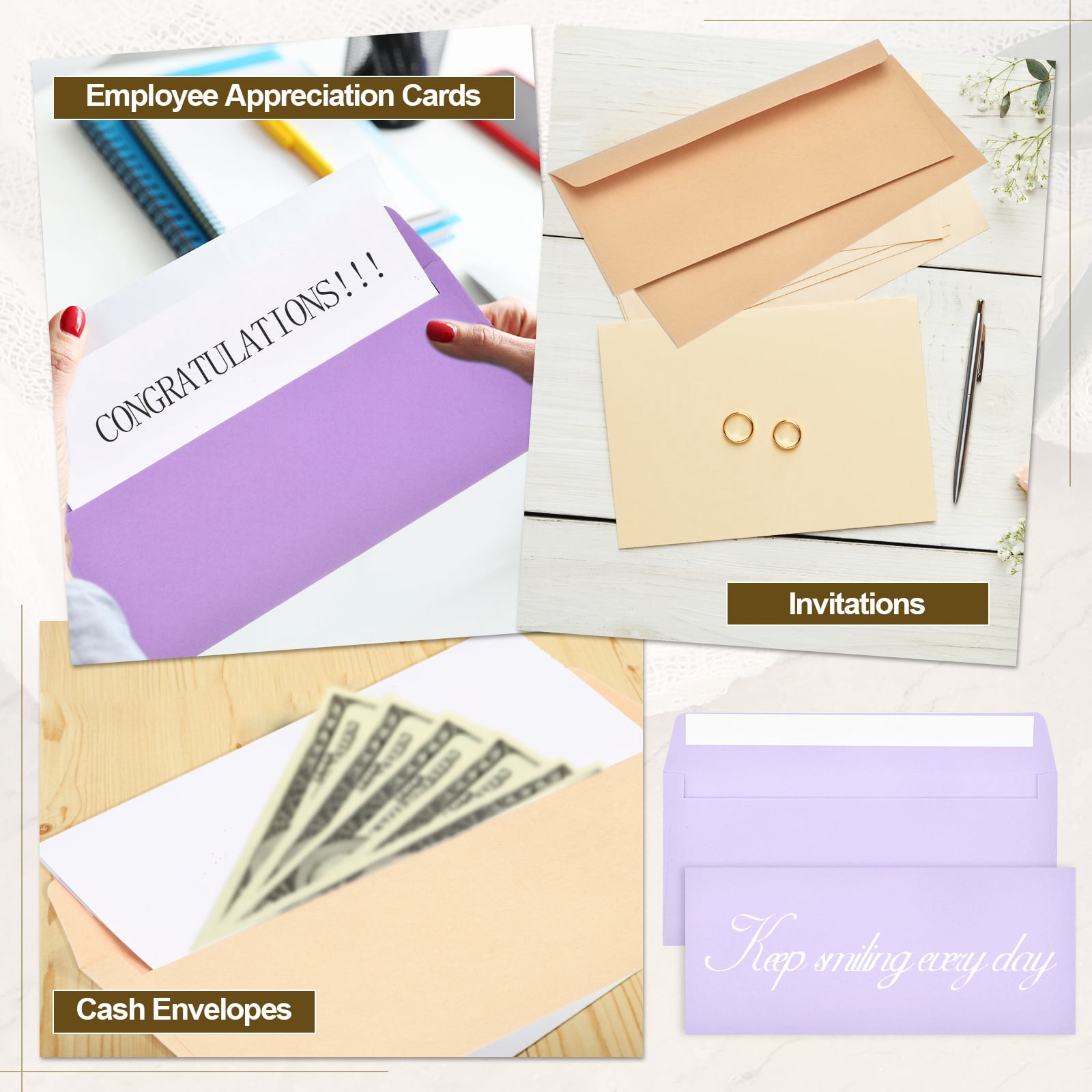 Uxcell 100 Pack Light Purple #10 Business Envelopes, Colored Self Seal Letter Size