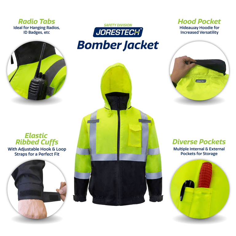 ANSI Class 3 Safety JORESTECH High Visibility Waterproof Bomber Jacket ...