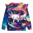 thumbnail image 6 of Xixirimido Axolotl Colorful Planets Galaxy Print Toddler Girls Sweatshirt Ruffle Shoulder Long Sleeve Sweatshirts Graphic Pullover Top Girls Sweater Casual Fall Winter Clothes, for 2-3T, 6 of 7