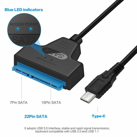 USB 3.1 Type C to SATA III HDD SSD 2.5" Hard Drive Adapter Cable 22-Pin UASP