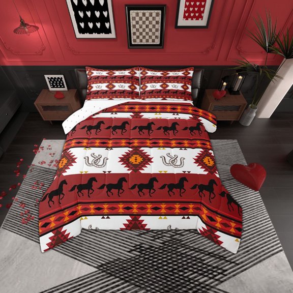 Erosebridal Tribal Southwestern Bedding Twin Comforter Set, Bohemian Aztec Down Comforter, Horseshoes Horse Room Decor, Reversible 2-Piece