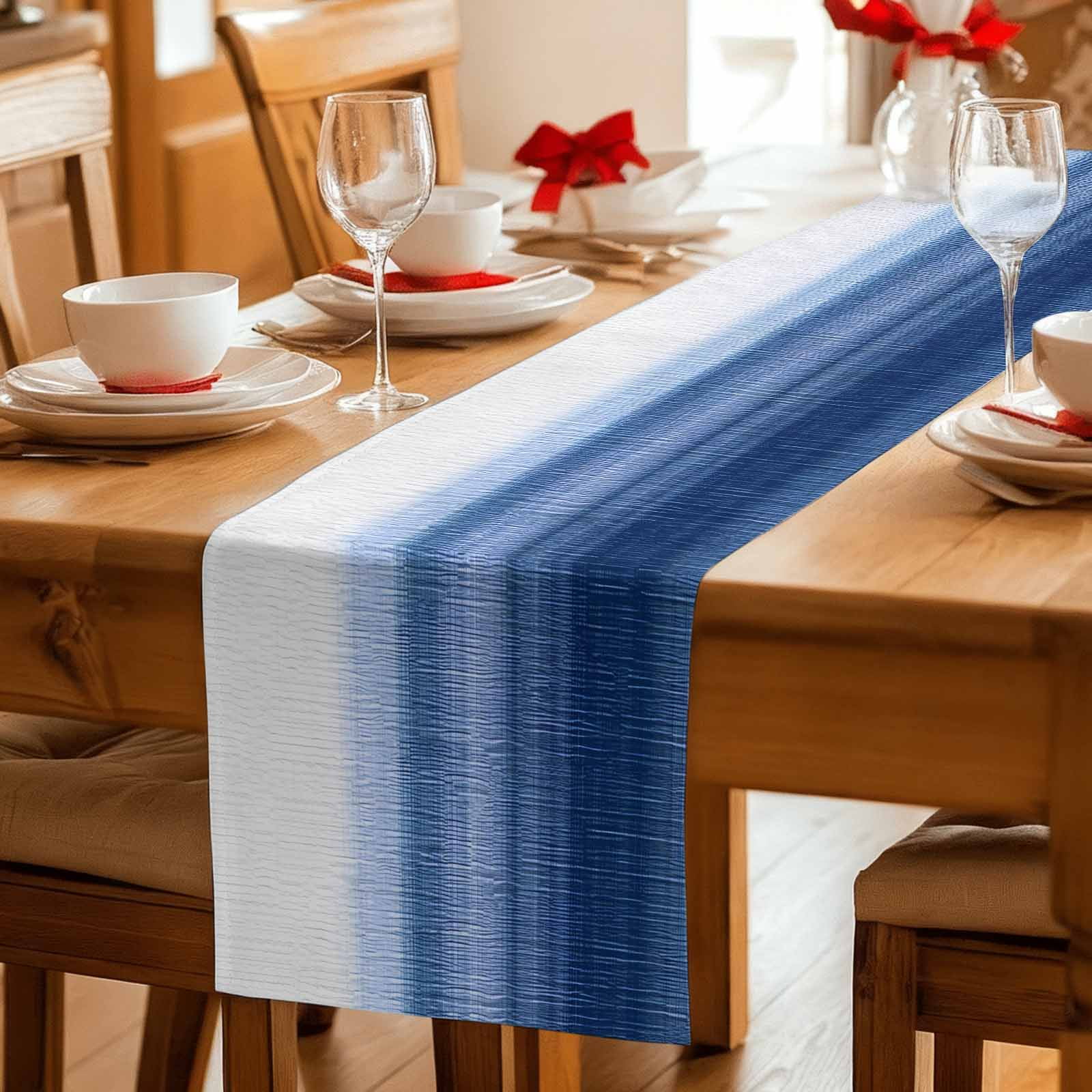 Navy Blue Ombre Table Runner, Farmhouse Modern Gradient Washable Cotton Linen Table Runners 90 Inches Long, Dresser Scarf Runner for Dining/Coffee/Kitchen/Hallway Tables 13''x90''