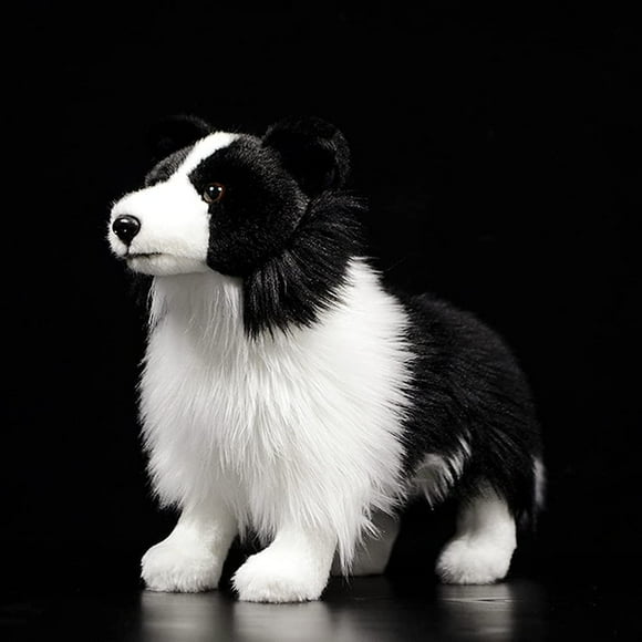 TRAHOO-Simulation Border Collie Plush Toy - Realistic Standing Border Collie Puppy Dog Stuffed Animal Cute Dog Pet Toy, Gift Toys for Kids Birthday Christmas Halloween, Home Decor