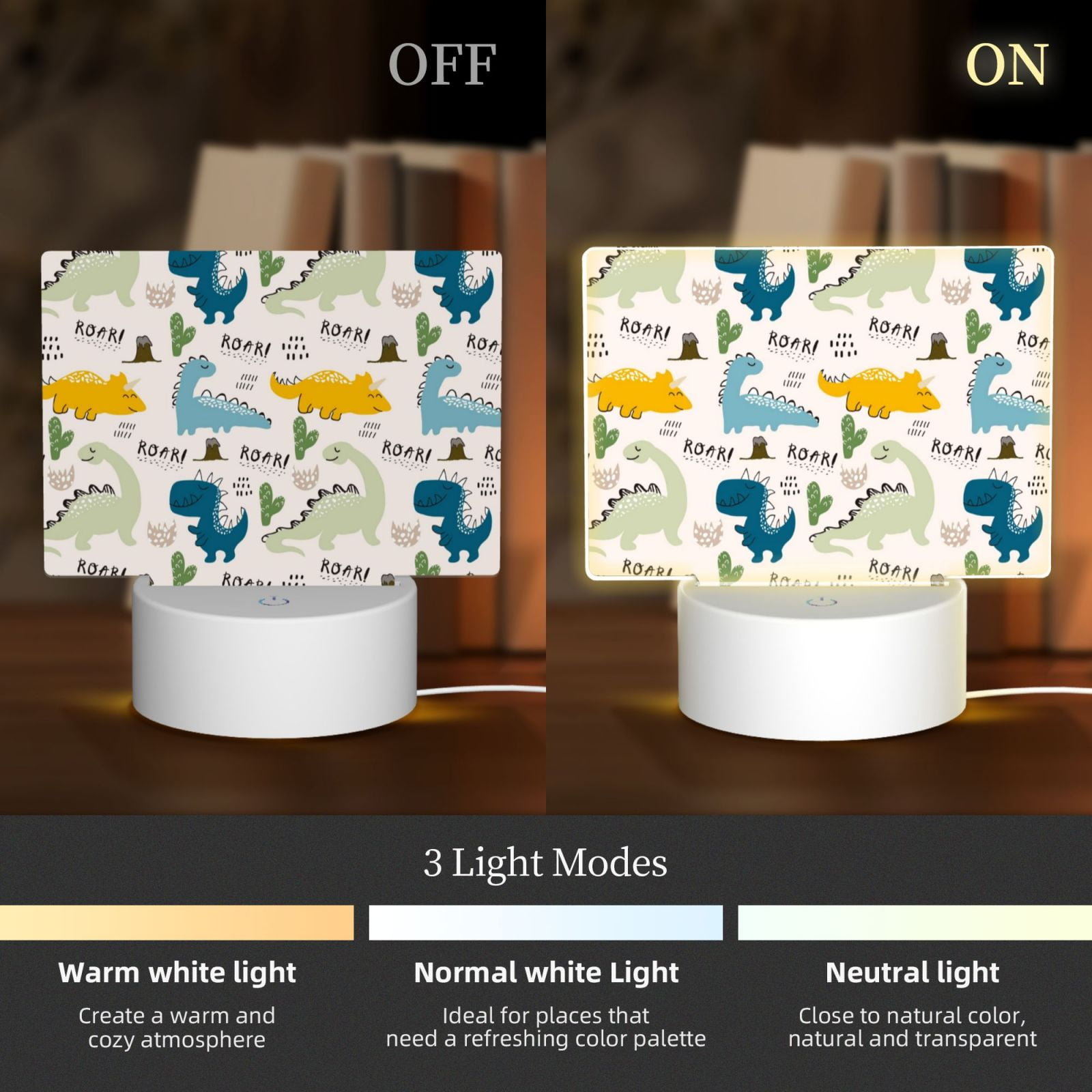 Kdxio Childish Dinosaur Rectangular Acrylic Night Light Acrylic Sleep Night Light Friend Gifts for Birthday Gifts for Women Teens Boys Girls