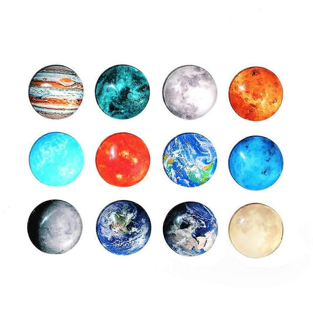 12pcs Cosmic Moon Planet Series Magnets Whiteboard Magnets Round Glass Fridge Magnets Stickers Home Kitchen Decor (Mixed)