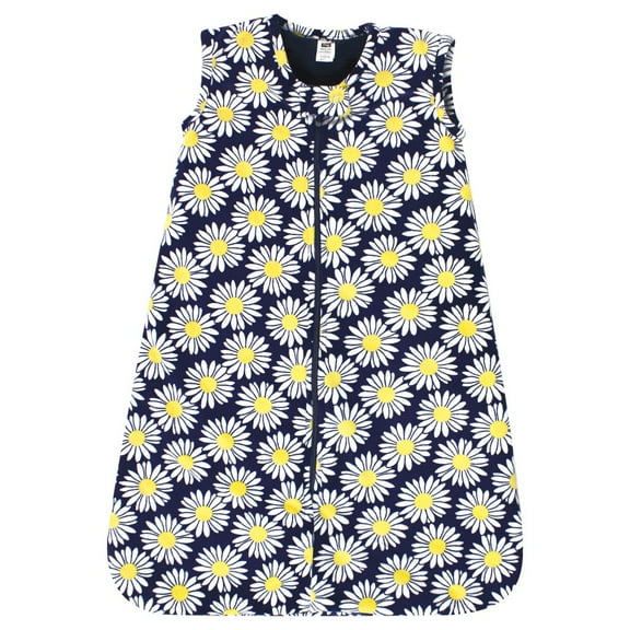 Hudson Baby Infant Girl Plush Faux Fur Sleeping Bag, Wearable Blanket, Navy Daisy, 0-6 Months