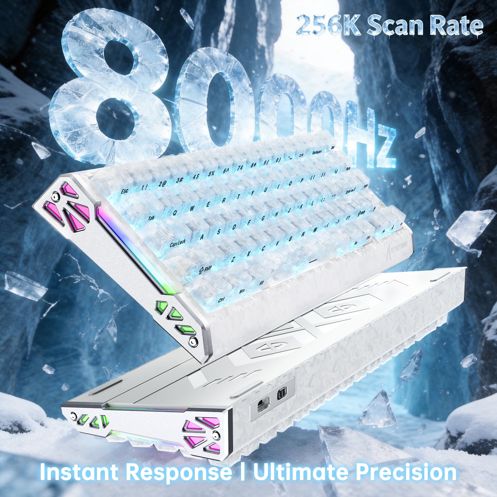 ATTACK SHARK R68 HE 8KHz RGB Gaming Corded Electric Computer Keyboard, Ice White