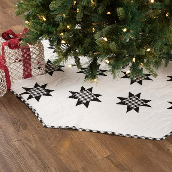 vhc brands holiday decor - emmie white patchwork tree skirt, 55 diameter, black