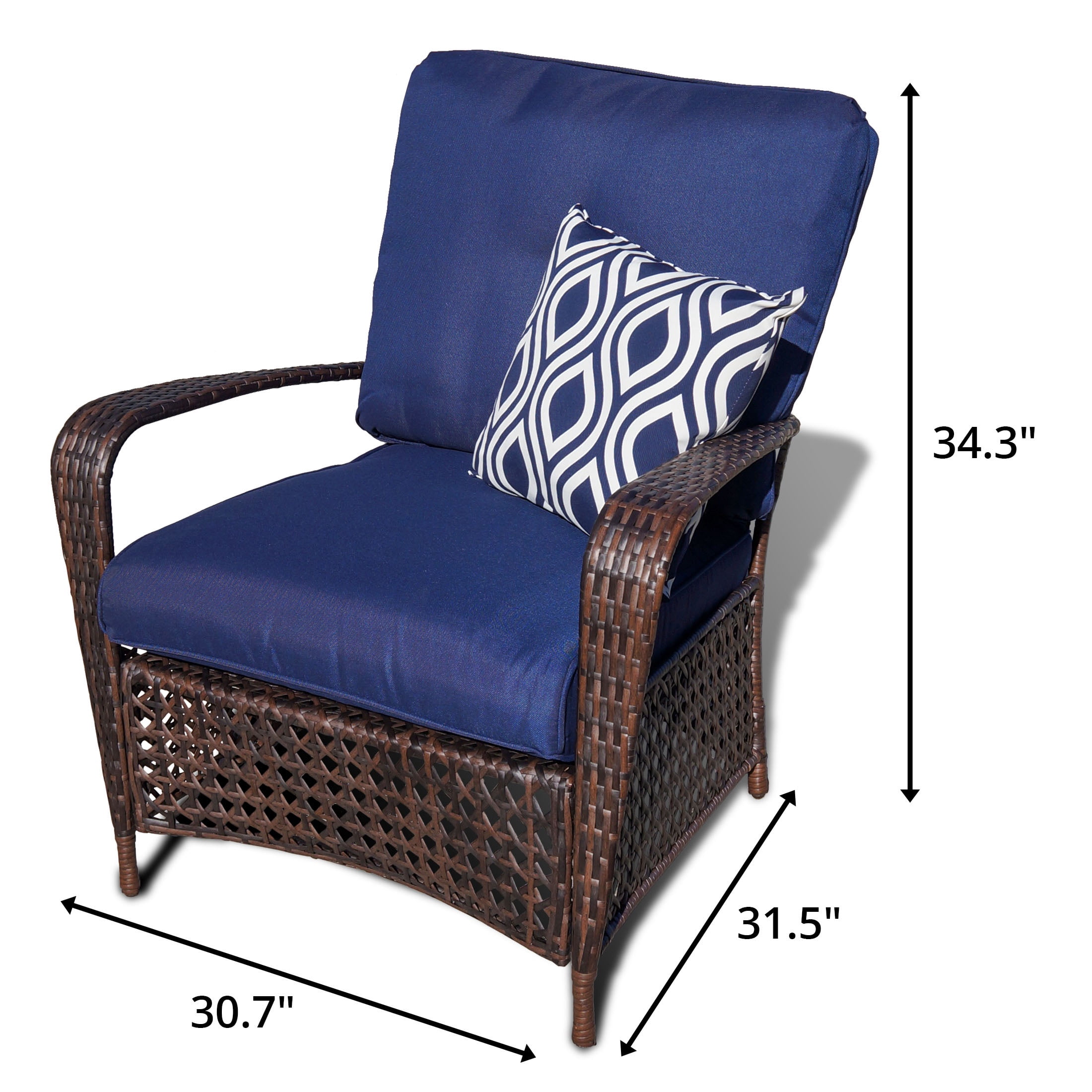 Belle Patio Amber 4-Piece Wicker Outdoor Patio Furniture Conversation Set with 4 Seats, Tempered Glass Coffee Table, White & Navy Cushions