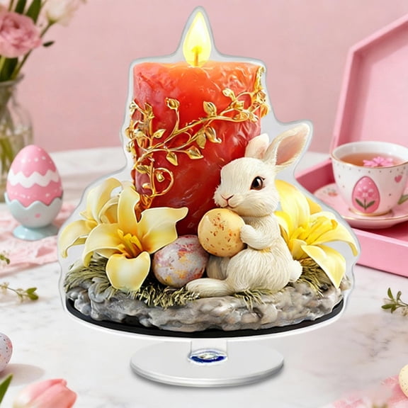Vggrvlo Easter Ornaments for Home Acrylic Desktop 2D Figurines Lightweight Holiday Season Decor with Base Traditional Waterproof for Table Centerpieces Mantel Decorations