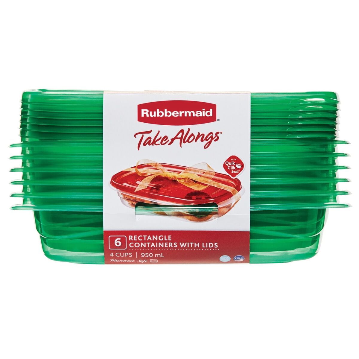 Rubbermaid TakeAlongs Large Rectangular Food Storage Container, 4 Cup, 6-Pack, Green â Walmart
