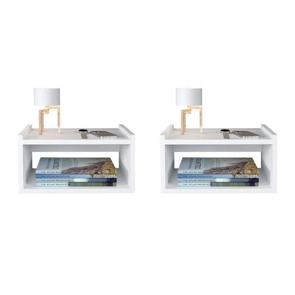 MORU Juego de 2 Burós para Recámara Flotantes Aire Blanco , Set de Mesitas de Noche, Muebles para recámara, Mesas Auxiliares Minimalistas, Mesas de Apoyo, Burós para Dormitorio y Sala