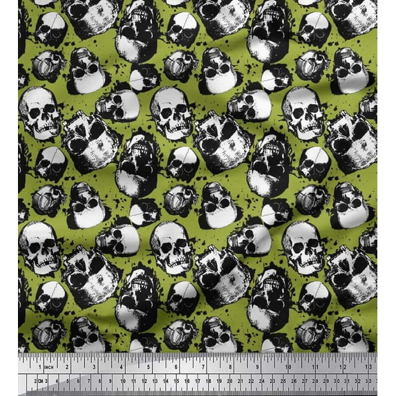 Soimoi Georgette Viscose Fabric Horror Skull Halloween Print Fabric by Yard 42 Inch Wide