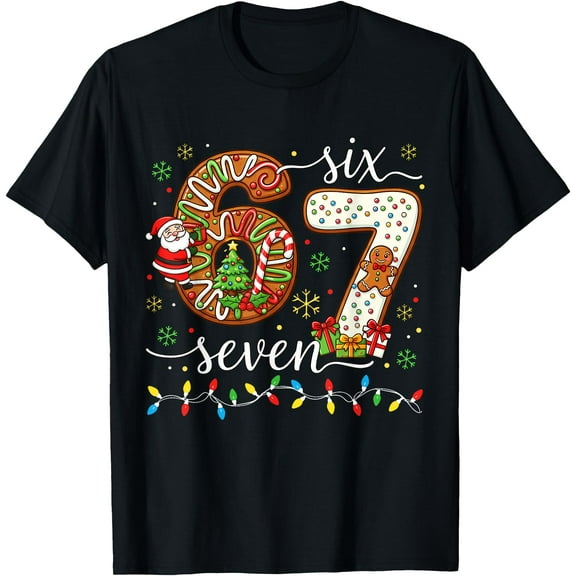 67 Christmas Six Seven Meme Gingerbread Santa Light Xmas T-Shirt tee