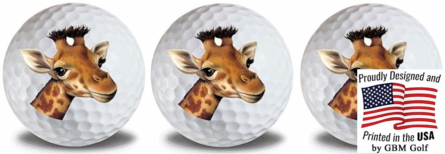 Wild Animal Giraffe Golf Balls 3 Pack with Full color Photo Imprint by