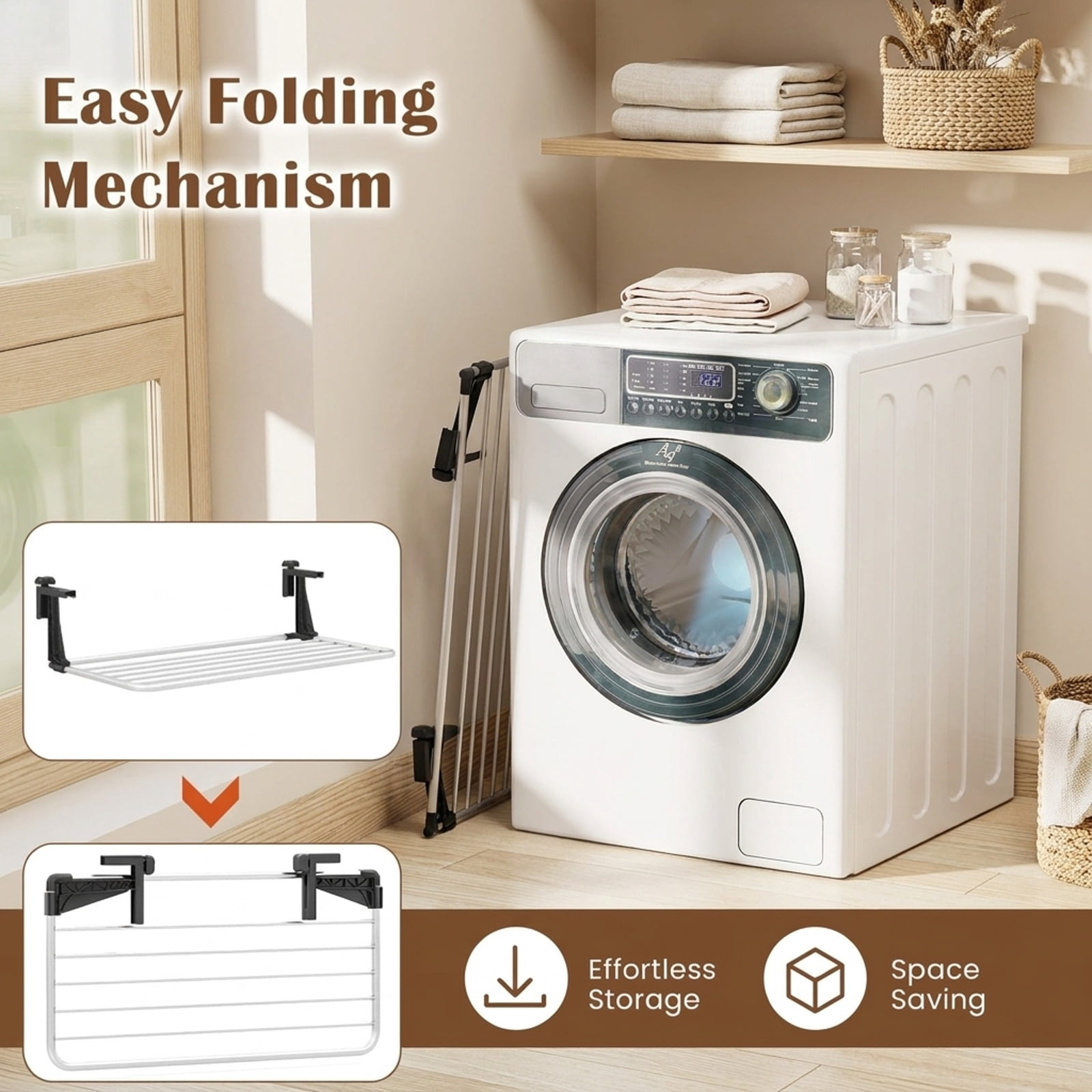 Vebreda Foldable Clothes Drying Rack, Portable Clothes Drying Rack Extendable Radiator Clothes Airer, Robust Aluminum Frame, Adjustable Distance