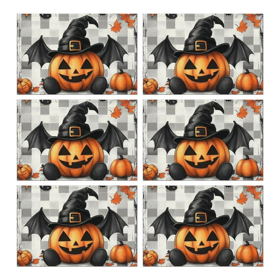 Table Mats 6 Pack Horror Pumpkin Bat Spider Witch Halloween Place Mat Washable Anti-Skid Outdoor Indoor Table Mats for Wedding Restaurant & Camping Autumn Halloween Dining Table Mats