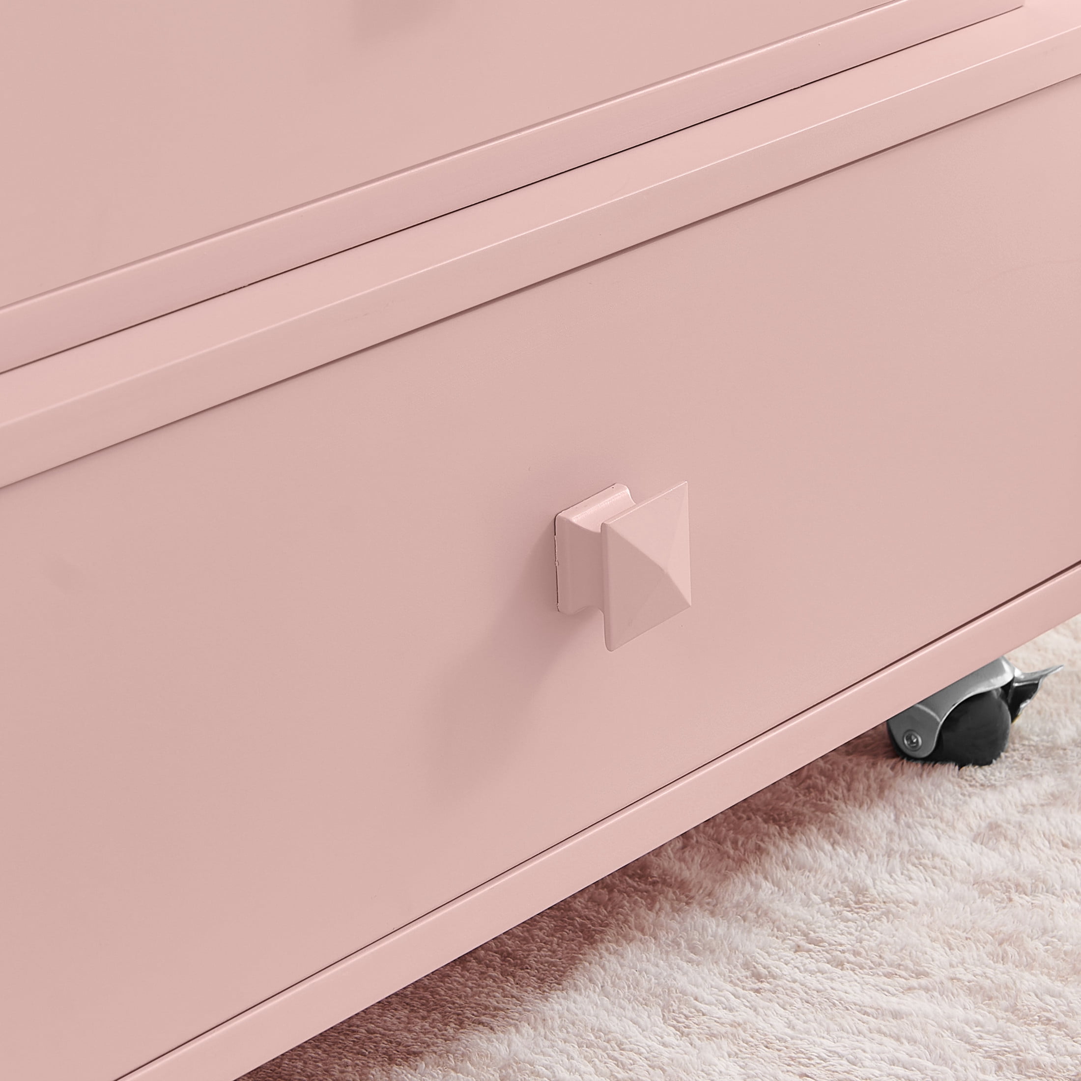 Noble House Arlais Adjustable Height Rolling End Table, High Gloss Lift Top Side Table with Charging Station, Pink
