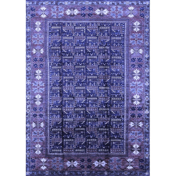 Ahgly Company Machine Washable Indoor Rectangle Oriental Blue Industrial Area Rugs, 2' x 5'