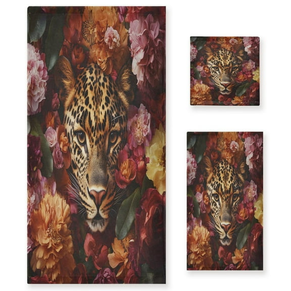 BZSMCE 3piece Bath Towel Sets Hand Bath Towels Fashion Leopard in Bloom Printed Towel Sets