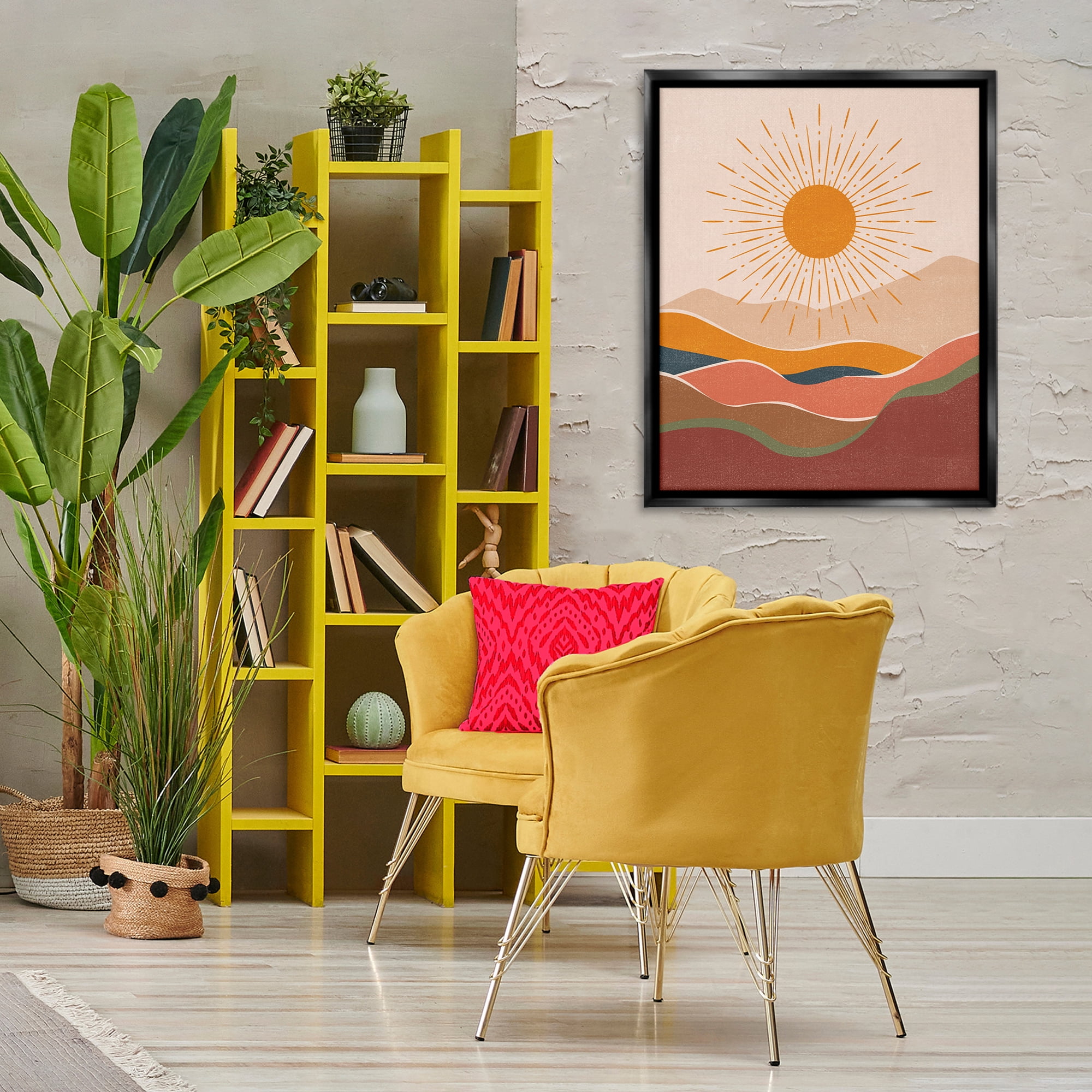 Stupell Industries Earthtone Desert Sun Landscape & Nature Painting Black Floater Framed Canvas Art Print Wall Art, 25 x 31