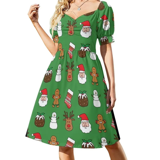 Lindo patrón de Navidad vestido sin mangas vestido de mujer ropa de mujer vestido de verano para mujer 2025 vestidos de verano para mujer