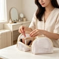 thumbnail image 5 of WeDecorBay Makeup Bag Large Capacity Portable Cosmetic Organizer Durable Material Convenient Handheld Travel Essential for Women White,13*10*4cm, 5 of 5