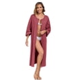 thumbnail image 6 of EA'S SECRET Women's 100% Cotton Robe Lightweight 3/4 Sleeve Zipper Robes Soft Knee Length Bathrobe Breathable Loungewear Housecoat(Purplish Red,XL）, 6 of 8