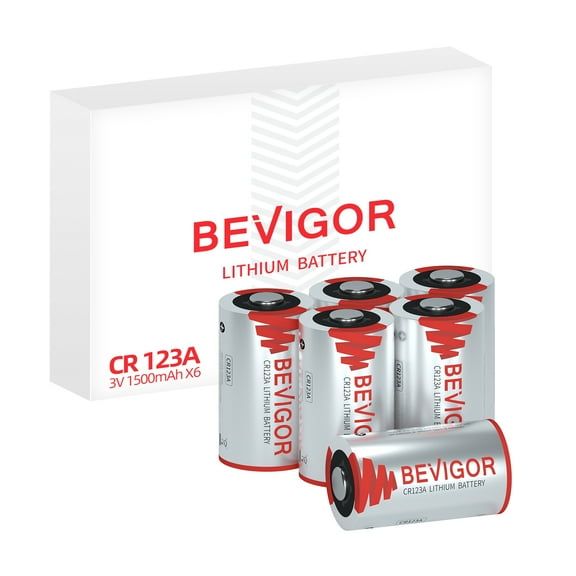 BEVIGOR CR123A 3V Lithium Batteries 6 Pack,1500mAh Photo Lithium Battery, 3 Volt 123 Battery Lithium for Flashlight and Security Device【Non-Rechargeable】