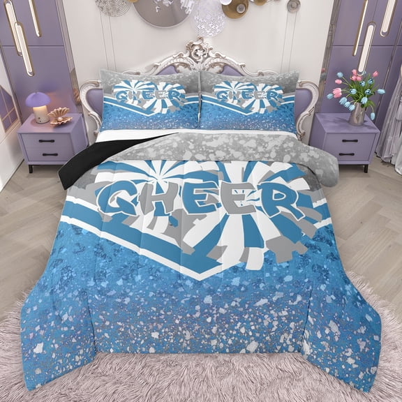 jejeloiu Gymnastic Sports Bedding Comforter Set,Chic Glitter Print Twin Comforter Sets,Blue White Bedding Set For Girls Kids,Ultra Soft Home Decor Reversible,2pcs