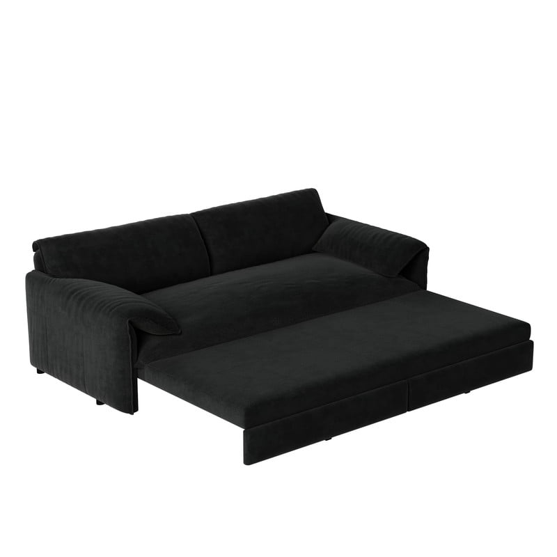 Convertible Queen Size Pull Out Sofa Bed, 3-in-1 Velvet Sleeper Sofa with Side Pocket, Modern 63.8'' Futon Couch for Living Room, Apartment