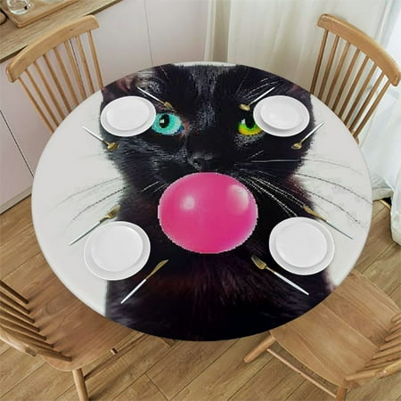 

Patifu Cat Bubble Gum Pop Art Round Table Cover Stain Resistant Washable Indoor Outdoor Tablecloth Kitchen Dining Wedding Parties Outdoor Fitted 100% Polyester Fiber 54-58